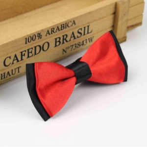 Boys Black & Poppy Red Satin Bow Tie with Adjustable Strap